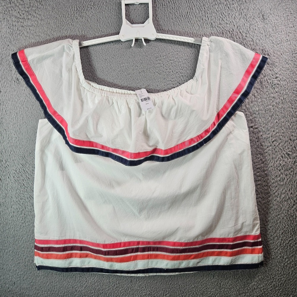 $56 NEW Lane Bryant Off Shoulder Top Women 14 16 Lined Pink Navy Trim White